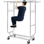 HOKEEPER パイプハンガーラック 耐荷重275KG 業務用 3ウェイ ダブル 大容量 物干し スタンド 洋服ハンガー 衣類収納 ロール付き 高さ・縦横伸縮タイプ コート,