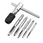 Wolfride 6本セット ねじきりタップ タップセット ネジ山補修 ボルト抜き タップドリル 逆タップ タップダイスセット M3 M4 M5 M6 M8 タップハンドル 調整可能