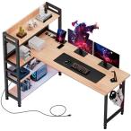 GTPLAYER ゲーミングデスク l字 コンセント付き led ラック付き l字デスク 本棚 モニターアーム対応 棚板高さ調節可能 左右組み換え自由 多層収納 壁面収納 パン
