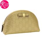 グッチ GUCCI ポーチ コスメティックケース リボン付き メタリックゴールド グッチシマレザー 431409cx01g9504 アウトレット レディース