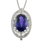 Pt900 Pt850 ネックレス タンザナイト33.92CT ダイヤモンド1.46CT 鑑別書付き 大振り Pt900プラチナ Pt850プラチナ シルバー【SH】 中古
