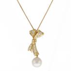 ミキモト MIKIMOTO K18 ネックレス パール ダイヤモンド リボン 18金 K18ゴールド ゴールド【BJ】 中古【BIM】
