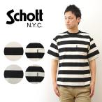 Schott ショット ワイド ボーダー ポケット Tシャツ メンズ 半袖 大きいサイズ 綿100% 厚手 生地 アメカジ 人気 おしゃれ ゆったり 春 夏 秋 白 黒 7825934006