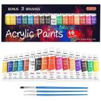 Shuttle Art アクリル絵の具 顔料 16色セット 速乾 耐久 チューブ 12ml 手作り 布/石/ガラス/セラミックに描ける 子供用 イラスト 塗り絵 クラフト