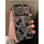 ショッピングさくらんぼ iPhone7/8/X/11/12/13/14/15 韓国 iPhoneケース ブラック  さくらんぼ リボン オシャレ シンプル 保護 軽量　耐衝撃