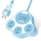 TOPREK кошка. пара type разветвитель Sky голубой USB розетка удлинитель 1.5M 3 выход 3 шт USB-C (USB-C 20W PD3.0 внезапный скорость зарядка ) 1500W/12A 180° swing p