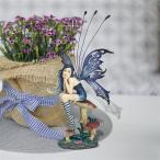 サファイア色のペッパーワンド妖精彫像 フェアリー装飾彫刻 ファンタジー ケルト お祝い 誕生祝い 贈り物(輸入品