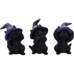 3匹の賢い、黒猫「見ざる聞かざる言わざる」三猿ポーズ置物彫像アート彫刻リビング