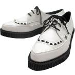 T.U.K SHOES ティーユーケーA8468 White Leather Black Interlace Toe Pointed Creeper Rockabilly US8 アウトレット