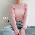 シアー 長袖 Tシャツ テレコ リブ クルーネック 長袖 トップス レディース ロンT カットソー インナー 長袖Tシャツ ロングtシャツ プルオーバー シャツ t05
