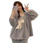  пижама фланель женский весна осень-зима теплый лента голубой 2 позиций комплект mo Como ko салон одежда защищающий от холода теплый длинный рукав часть магазин надеты толстый 