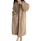 ネルパジャマ ガウン フード レディース フランネル ワンピース カーキ ルームウェア 便利服 もこもこ 厚い あったかい 防寒 前開き