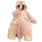 フランネル パジャマ レディース 冬 ルームウェア 家着 2点セット 中綿 ガウン ボトムス 厚手 フード付き 寒さ対策 暖かい ゆったり