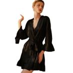 パジャマ ナイトガウン ルームウェア カーディガン 寝間着 お風呂上がり 前開き セクシー 春夏秋 腰ベルト付き 浴衣 便利服 アウター