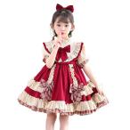子供服 ベビーワンピース レッド 赤色 春 夏 チュール 半袖 お姫様 ロリータ Lolita風 リボン 蝶結び チェック柄 薄手 広裾