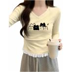 TシャツレディースロンTVネック猫...