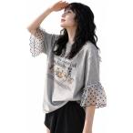 Tシャツレディース半袖チュール袖ド...