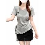 Tシャツレディース半袖Vネックアシ...