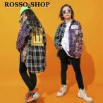 ロツソシヨツプ キッズダンス衣装 セットアップ ヒップホップ HIPHOP チェック柄 子供服 長袖 チェックシャツ タンクトップ トップス 長ズボン 体操服