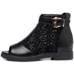 ショッピングブーツサンダル レディース サマーブーツ サンダル ブーツサンダル メッシュシューズ PU インヒール 靴 オープントゥサンダル サマーサンダル 美脚 黒