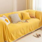 マルチカバー ソファカバー 北欧 長方形 格子柄 カバー シェニール シンプル 厚手 四季適用 イエロー 肘付き ブランケット カウチ