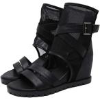 サマーブーツ レディース クロスベルト ブーツサンダル ウェッジソール 7cmヒール ベルト付き サンダル ローマ風 サンダル 歩きやすい