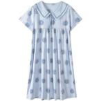 ネグリジェ 可愛い 綿 夏 水玉柄 半袖 ブルー ワンピース レディース 部屋着 ルームウェア 大人 おしゃれ 肌に優しい 大きいサイズ