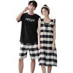 ペアルックパジャマ綿半袖チェック柄...