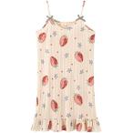 ネグリジェ ワンピース ルームウェア 姫系 フリル いちご柄 ルームウェア 部屋着 胸元リボン フリルがかわいい ノースリーブパジャマ