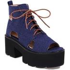 サマーブーツ ブーツサンダル レディース 厚底 プラットフォーム ローマ風 レースアップ デニム ショートブーツ オープントゥ 春夏秋