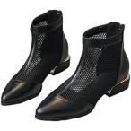 サマーブーツ サンダル 靴 ブーツサンダル ポインテッドトゥ チャンキーヒール 美脚サンダル バックジッパー ローヒール 婦人靴 通気