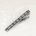 ネクタイピン サージカルステンレス シェル付きボーダー模様のタイピン 黒
