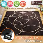 ホットカーペット セット 2畳 本体 カバー 2点セット 約185×185cm ラグ 厚手 15mm厚 カーペット ブラウン サークル