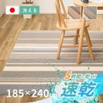 ラグ 洗える 3畳 185×240cm 日本製 抗菌防臭 速乾 カーペット ホットカーペットカバー シンプル ボーダー フィン