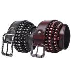 ショッピングスタッズ ベルト メンズ 鋲 スタッズベルト 3連 革 鋲ベルト 皮 牛革 本革 レザー ウィンテージ ビンテージ ハンドメイド ブラックベルト 黒 ROCK PUNK