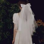 ウェディングベール ベール ホワイト リボン メッシュ 白 結婚式 花嫁 二次会 パーティー ウェディング フェミニン プリンセス 森ガール 前撮り