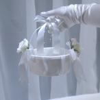 かご ウェディング  レース 薔薇 パール 子供 結婚式  花かご ホワイト 白 フラワーガール リングボーイ 花びら入れ 指輪用 リングピロー 手提げ 丸型