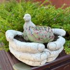 プランター指手鳥彫刻ヴィンテージ調樹脂ホワイト白植木鉢鉢植え寄せ植え多肉植...
