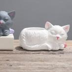 プランターネコセメントホワイト白鉢植え植木鉢キャットアニマル動物ねこ猫ガー...
