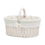 ショッピング大きめ 型番WF027WH-NA 天然素材の白いかご 布付き ホワイトバスケット ピクニックカゴ アウトドアー キャンプ  大きめ小判型 収納【かごのお店ラッセル】