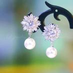 イヤリング ピアス ノンホールピアス パール キュービックジルコニア シルバー 結婚式 ウェディング ブライダル 結婚式