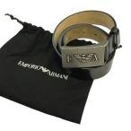 EMPORIO ARMANI Emporio Armani ремень мужской кожа Logo серебряный / черный 46 размер б/у T1