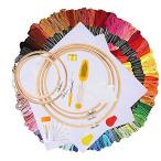 刺しゅうキット 刺繍ツールセット 竹製 刺繍枠5本 100色刺繍糸 刺繍針30本 刺繍用布3枚18ｘ12インチ 抜糸ツール はさみ 系抜き