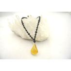 琥珀コハクアンバー雫型黒珊瑚ネック...