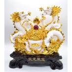 辰 龍の置物 双龍 白龍 樹脂製 44cm 竜 聚宝盆 如意宝珠 台座付き