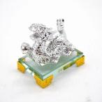 辰 龍の置物 銀色 樹脂製 9cm 竜 ガラス台座 如意宝珠 五本爪