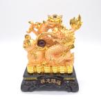 辰 龍の置物 金色 樹脂製 23cm 台座付き 瓢箪 如意宝珠 元宝