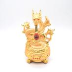 辰 龍の置物 樹脂製 金色 26cm 元宝 台座付き 聚宝盆 竜
