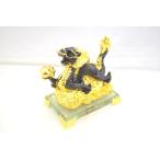 ショッピング辰 辰 龍の置物 黒龍 樹脂製 12cm ガラス台座 風水インテリア 竜