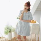  пижама One-piece передний открытие женский короткий рукав хлопок мягкий .. добрый в клетку часть магазин надеты салон One-piece Night одежда ночное белье неглиже весна лето осень 